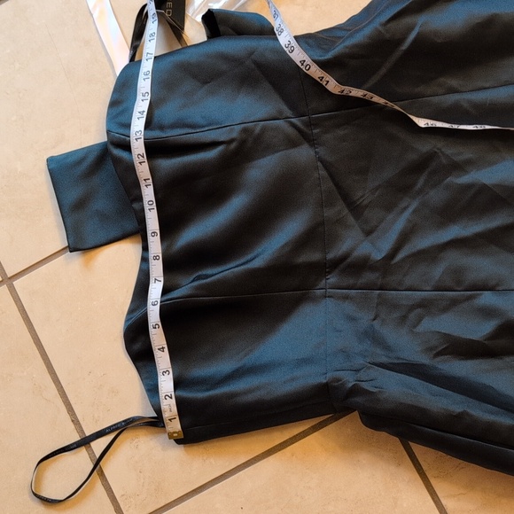 NWT Alfred Sung Strapless A-line Satin Gown Modern Bow Detail Evergreen 14 - Picture 7 of 13